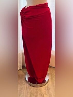 Red Draped Maxi Skirt